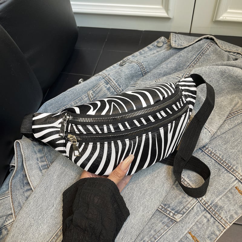 PU crossbody krepšys su zebro raštu, užtrauktukas, vidinė kišenė su užtrauktuku, poliesterio pamušalas, 2025 m. pavasaris