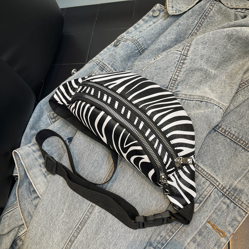 PU crossbody krepšys su zebro raštu, užtrauktukas, vidinė kišenė su užtrauktuku, poliesterio pamušalas, 2025 m. pavasaris