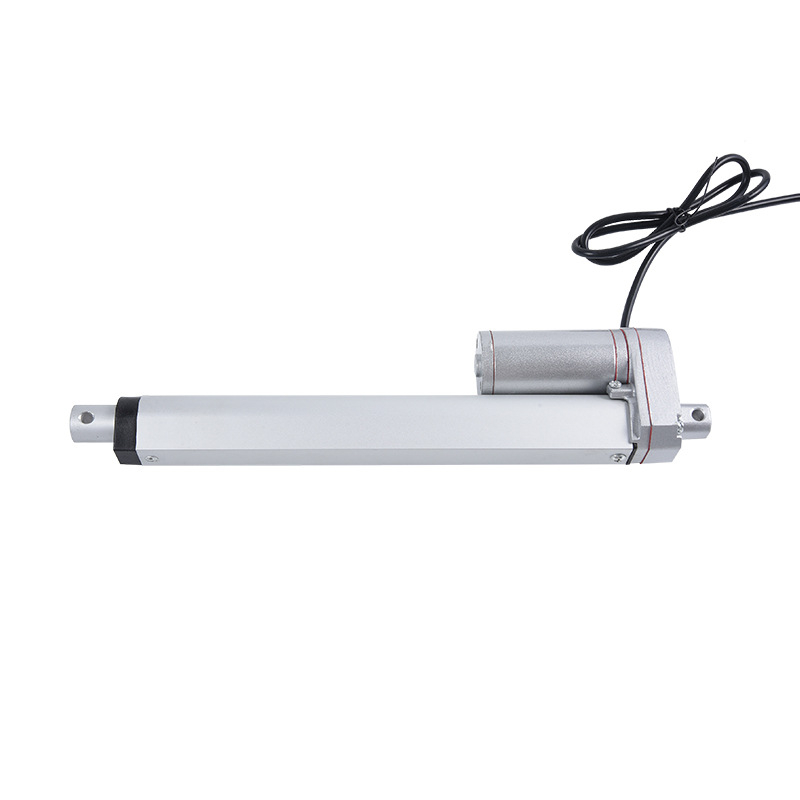 Електрически линейен задвижващ механизъм с напрежение 24 V DC, ход 100 мм, тласкаща сила 1500 N и скорост 5 мм/с.