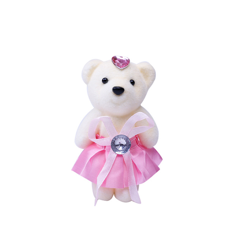 Pliušinių meškiukų rinkinys: ledų skonio meškiukas, prisipažinęs žvaigždės meškiukas, velūrinis teddy, vestuvinio automobilio meškiukas, animacinis puokštė lėlė — medžiaga: audinys, apdorojimas: krašto siuvimas, klaidos: 1–2