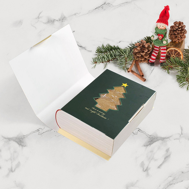 Kalėdinė saldainių dėžutė knygos formos komplektas, 5 vnt., 300 g balto kartono, reljefinis apdailos, animacinio stiliaus