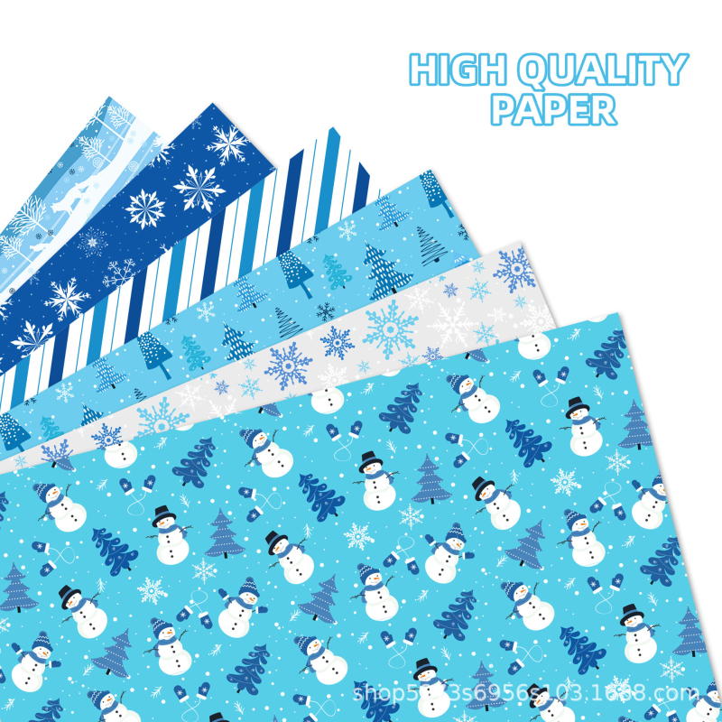 Χαρτί εξωτερικής συσκευασίας δώρου – Θέμα Χριστουγέννων με χιονονιφάδες και χιονάνθρωπο – Υλικό: Συνθετικά υλικά; Στυλ: Μοντέρνο απλό; Τεχνική: Εκτύπωση