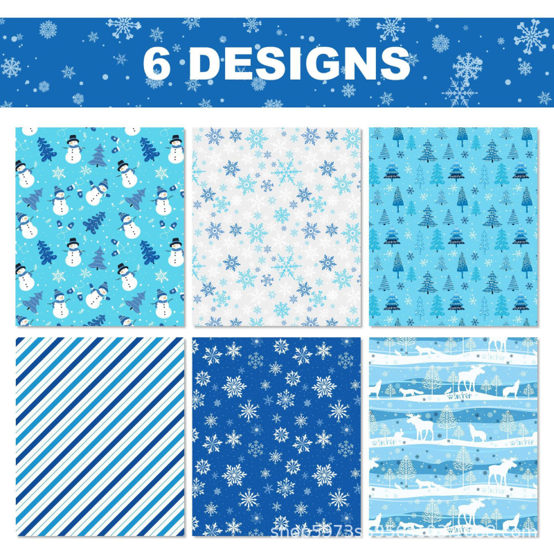 Χαρτί εξωτερικής συσκευασίας δώρου – Θέμα Χριστουγέννων με χιονονιφάδες και χιονάνθρωπο – Υλικό: Συνθετικά υλικά; Στυλ: Μοντέρνο απλό; Τεχνική: Εκτύπωση