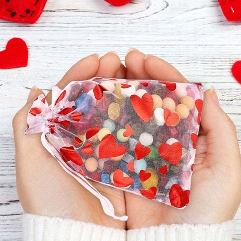 10 бр. Мрежести торбички за подаръци със сърцевидни мотиви за Свети Валентин (Материал: Cortical; Специална опаковка: подаръчна опаковка; Ниво на опаковка: Друго; Марка: Друго)