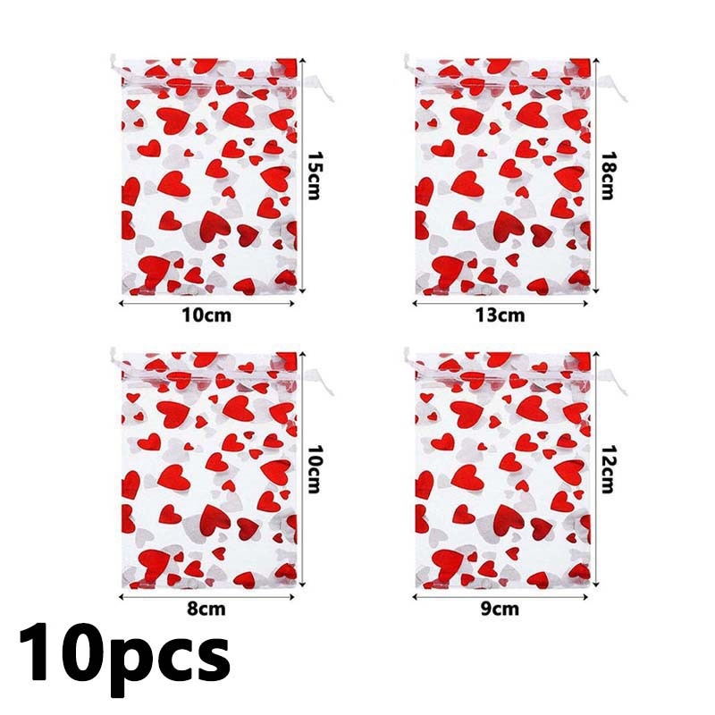 10 бр. Мрежести торбички за подаръци със сърцевидни мотиви за Свети Валентин (Материал: Cortical; Специална опаковка: подаръчна опаковка; Ниво на опаковка: Друго; Марка: Друго)