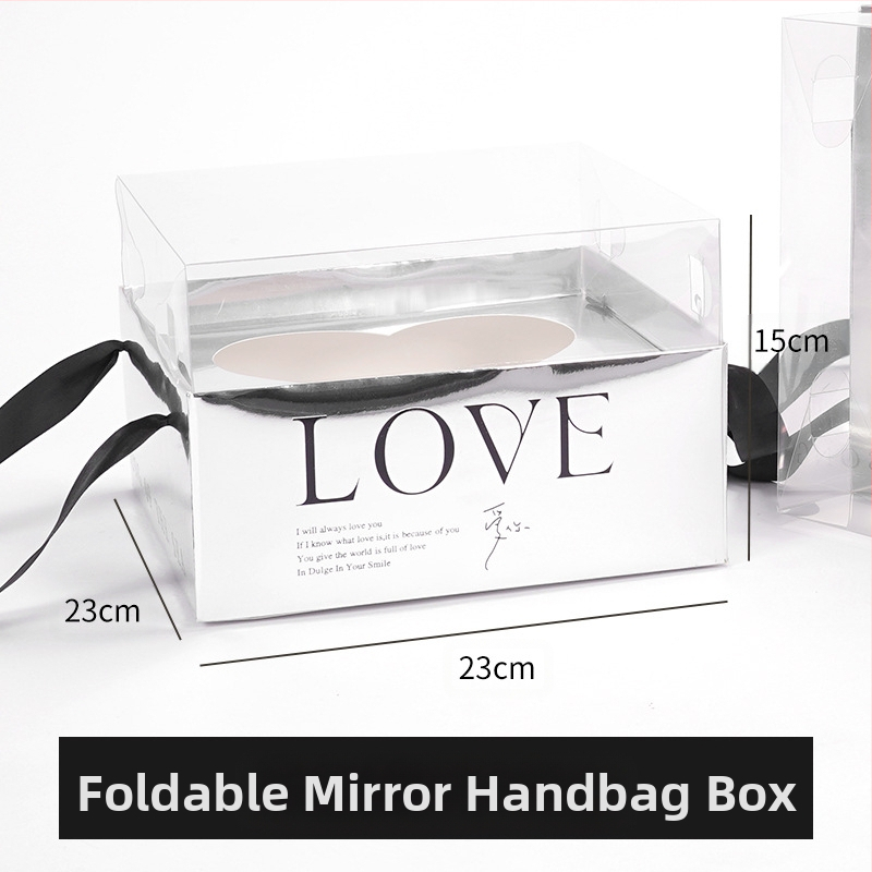 Sulankstoma dovanos dėžutė su veidrodžiu gėlėms, iš popieriaus