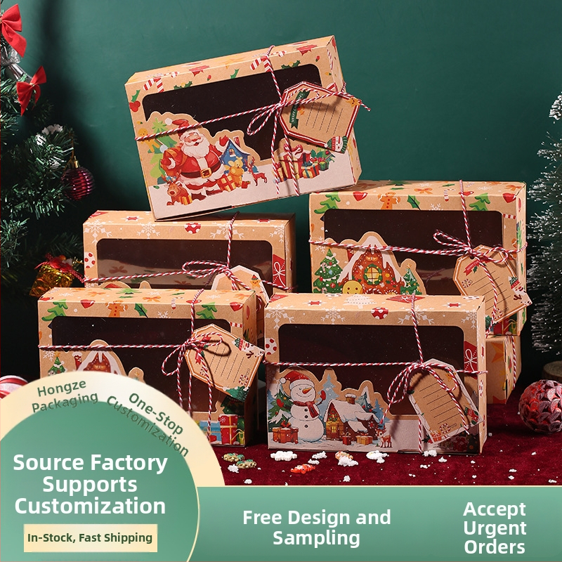 Кутия за бисквити Hongze, квадратна, крафт хартия, PVC прозорец