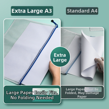 A3 документна чанта с цип, прозрачен PVC материал, водоустойчива, голям капацитет, мрежест дизайн