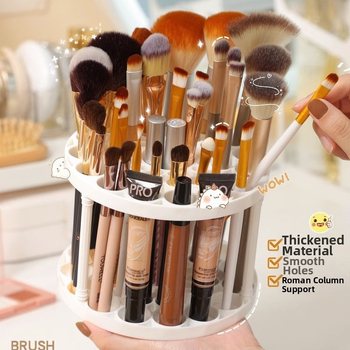 Επιτραπέζιος κυλινδρικός οργανωτής καλλυντικών — 2 επιπέδων, πλαστικός, κινητός, χωρίς εγκατάσταση, για πινέλα μακιγιάζ και κραγιόν