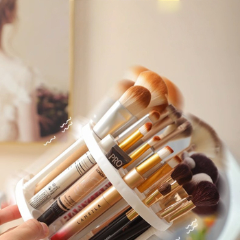 Επιτραπέζιος κυλινδρικός οργανωτής καλλυντικών — 2 επιπέδων, πλαστικός, κινητός, χωρίς εγκατάσταση, για πινέλα μακιγιάζ και κραγιόν