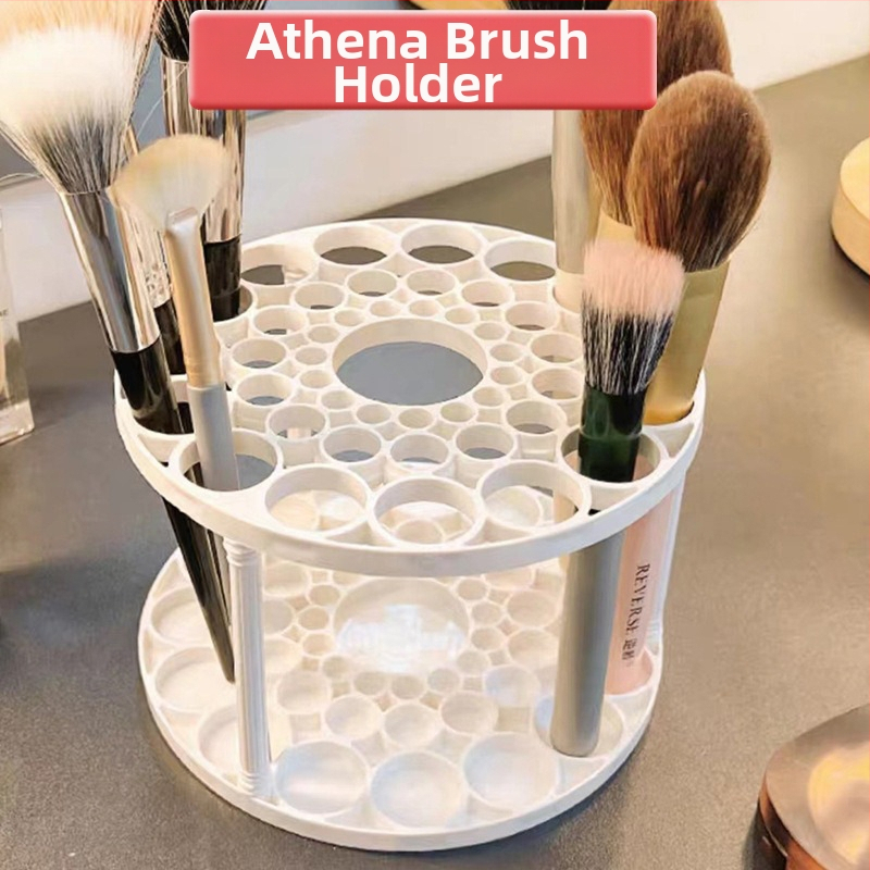 Stalo cilindrinis makiažo organizatorius — 2 pakopos, iš plastiko, mobilus, nereikalauja įrengimo, skirtas šepetėliams ir lūpų dažams