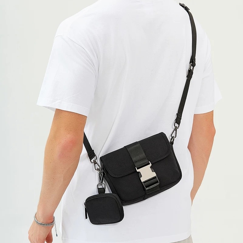 Vyrų crossbody krepšys kelionėms iš nailono, atsparus vandeniui, geometrinis raštas, poliesterio pamušalas, Fairy Wood