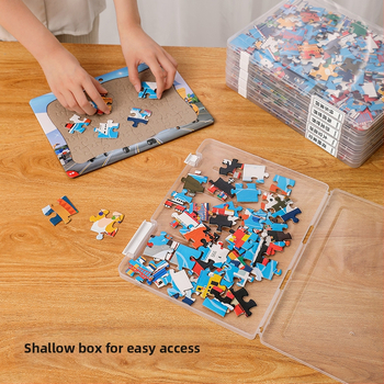 Κουτί αποθήκευσης παζλ για παιδιά – Μεγάλο μοντέλο, οργανωτής επιτραπέζιος από PP με καπάκι, διαφανές κουτί, εκτυπωμένο λογότυπο