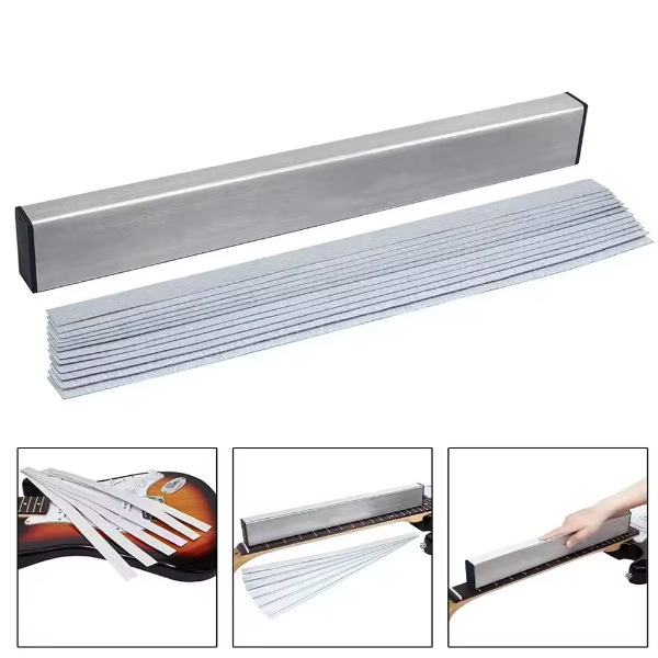 Εργαλείο ευθυγράμμισης για μουσικά όργανα με γυαλιστικό χαρτί, κατασκευή από Space αλουμίνιο, εργαλείο ευθυγράμμισης φρέτ κιθάρας/μπάσου, συσκευασία OPP