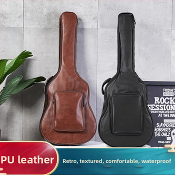 PU кожена чанта за китара, подплатена и водоустойчива, раница‑стил за акустична/фолк китара, нейлонова подплата