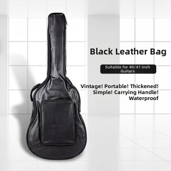 PU кожена чанта за китара, подплатена и водоустойчива, раница‑стил за акустична/фолк китара, нейлонова подплата