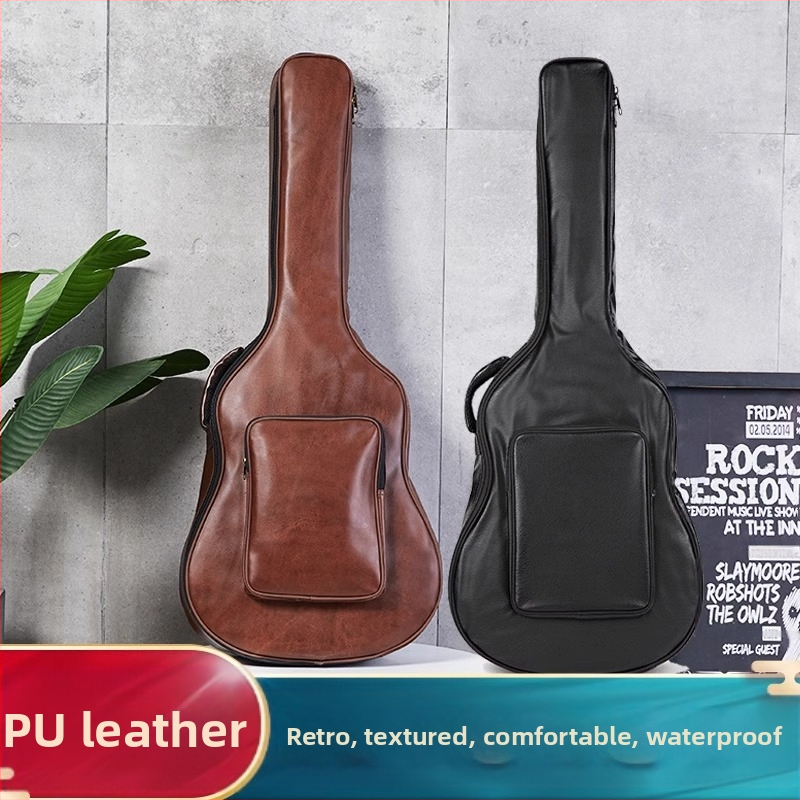 PU кожена чанта за китара, подплатена и водоустойчива, раница‑стил за акустична/фолк китара, нейлонова подплата