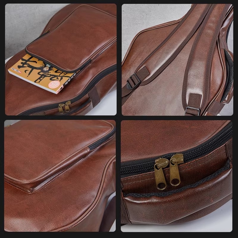 PU кожена чанта за китара, подплатена и водоустойчива, раница‑стил за акустична/фолк китара, нейлонова подплата