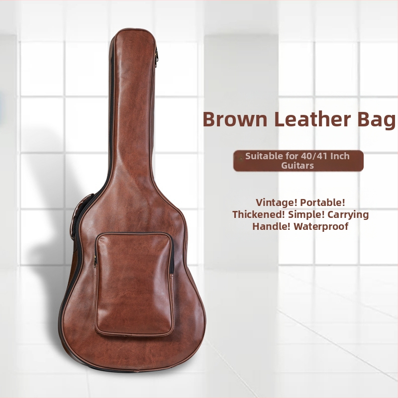 PU кожена чанта за китара, подплатена и водоустойчива, раница‑стил за акустична/фолк китара, нейлонова подплата