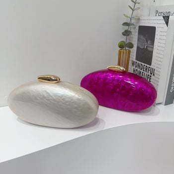 Geantă crossbody din acril, în formă de scoică, cu închidere magnetică — simplitate urbană, primăvara 2025, căptușeală poliester, buzunar pentru telefon