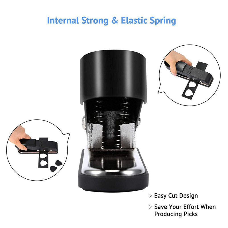 Σετ κοπής guitar pick και κιτ κατασκευής με οπή – περιλαμβάνει 25 λωρίδες για picks και κλιπ για pick. Υλικό: σίδηρος + κυτταλοειδές; Συσκευασία: δίσκος; Για μουσικά όργανα; Βάρος: 460 g ή 610 g