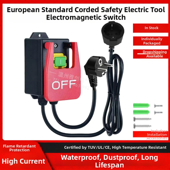 Elektriniams įrankiams saugos jungiklis su avarine mygtuku – elektromagnetinis jungiklis, 250V 16A, CE, -5–40°C