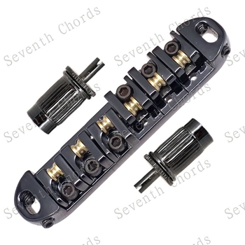 Γέφυρα ηλεκτρικής κιθάρας με κυλίνδρους-μπάλες, πλάκα χορδών και μεγάλες βίδες σύσφιξης; υλικό: κράμα σιδήρου-ψευδάργυρου