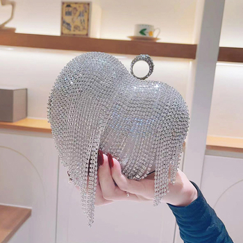 Kristalų kutai su kutais ir širdies formos vakarinė delninė, maža rankinė/pečių rankinė cheongsam stiliuje, PU medžiaga, tvirta konstrukcija, vidinė kišenė, ruduo 2020, kasdieniniam naudojimui