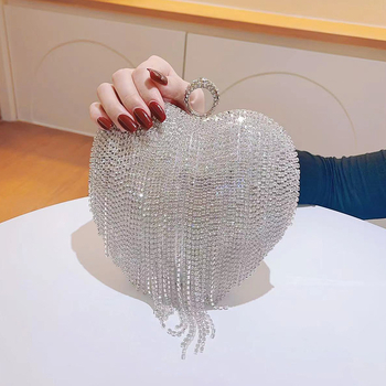 Kristalų kutai su kutais ir širdies formos vakarinė delninė, maža rankinė/pečių rankinė cheongsam stiliuje, PU medžiaga, tvirta konstrukcija, vidinė kišenė, ruduo 2020, kasdieniniam naudojimui