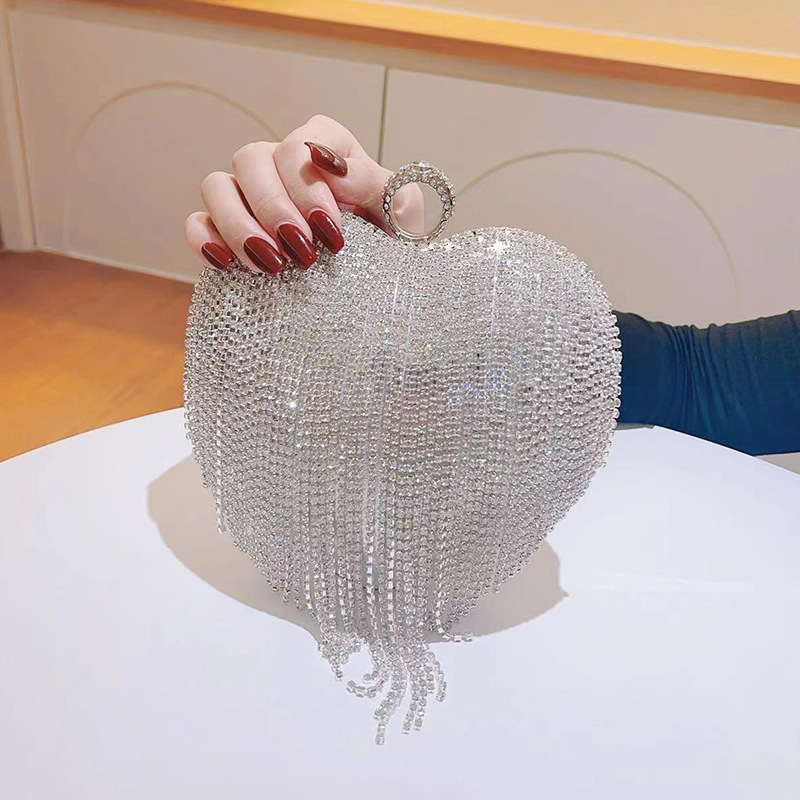 Kristalų kutai su kutais ir širdies formos vakarinė delninė, maža rankinė/pečių rankinė cheongsam stiliuje, PU medžiaga, tvirta konstrukcija, vidinė kišenė, ruduo 2020, kasdieniniam naudojimui