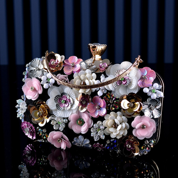 PVC ръчно изработена флорална клъч чанта, малка квадратна вечерна чанта с хоризонтална форма