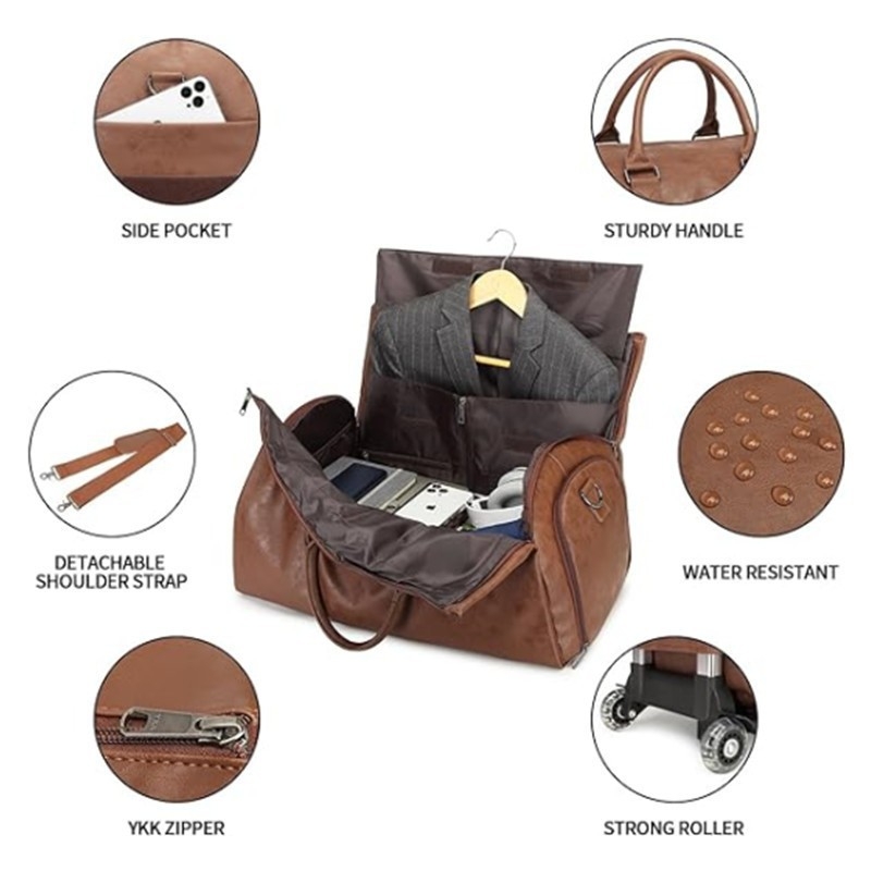 Torba za odjeću s kotačićima i pretincem za cipele, kolutna torba 2 u 1 za poslovno putovanje, PU materijal, 36–55 L, vodootporna, unisex