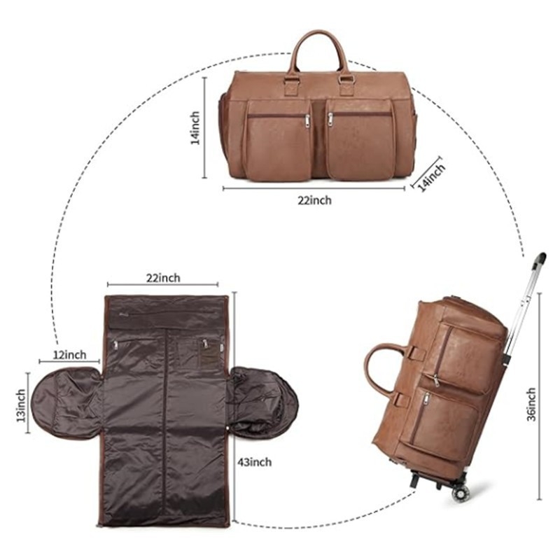 Torba za odjeću s kotačićima i pretincem za cipele, kolutna torba 2 u 1 za poslovno putovanje, PU materijal, 36–55 L, vodootporna, unisex