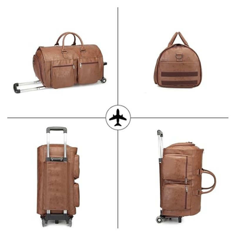 Torba za odjeću s kotačićima i pretincem za cipele, kolutna torba 2 u 1 za poslovno putovanje, PU materijal, 36–55 L, vodootporna, unisex