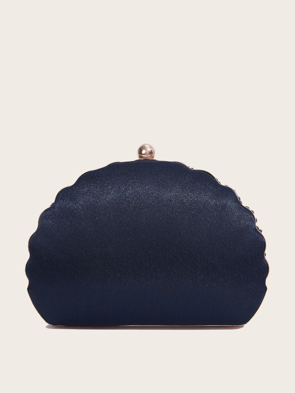 Õhtukott helmikujulise tikandiga, kriauklės vormi, kapaga, klambri lukustamine, kõva korpus, polüester