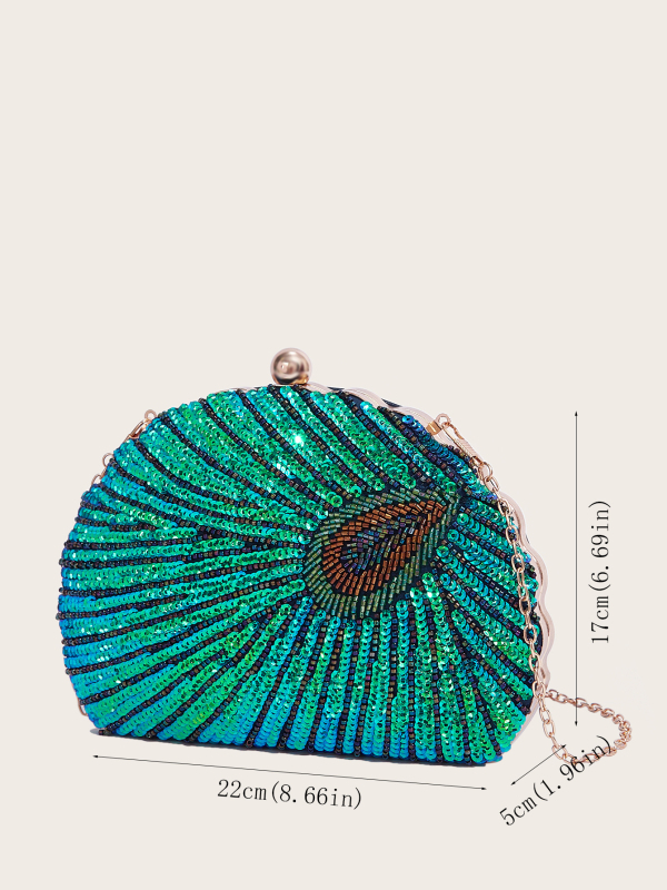 Õhtukott helmikujulise tikandiga, kriauklės vormi, kapaga, klambri lukustamine, kõva korpus, polüester