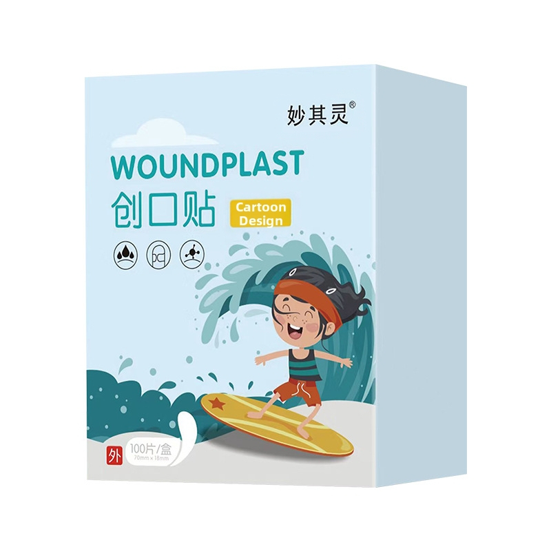 Мультяшен водоустойчив пластир за деца, еднократен, мек PE материал, 100 бр./кутия, марка Miaoqiling