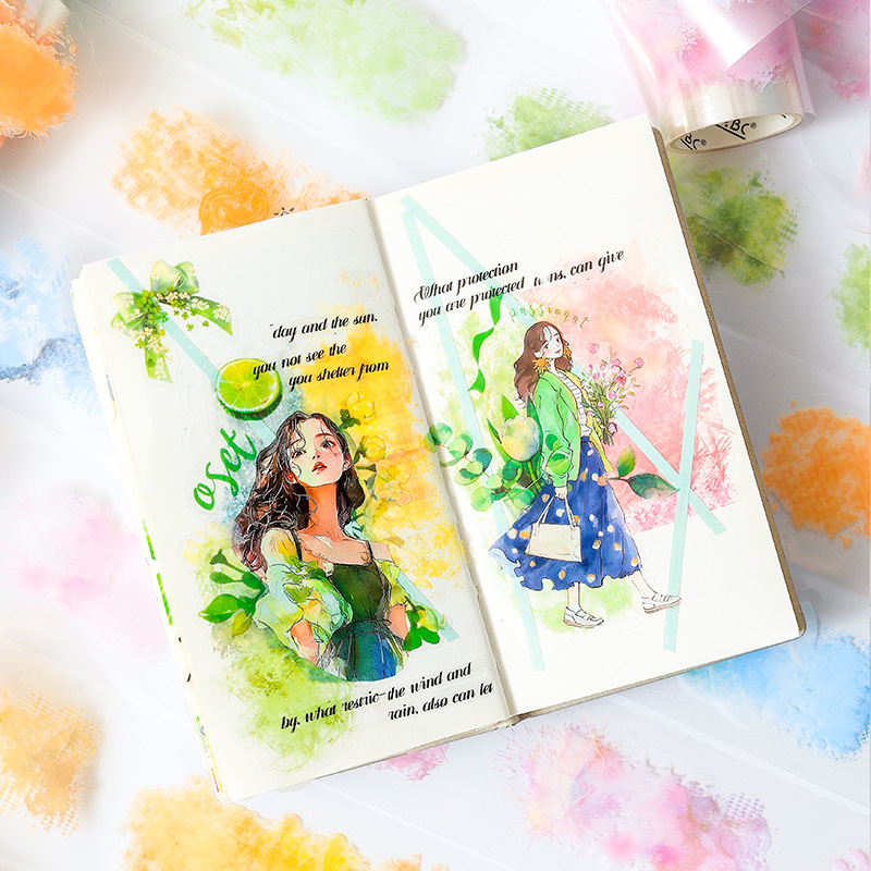 PET juostų rinkinys akvarelei – skaidrus, atsparus vandeniui, pastorinis stilius, lipdukas ir spauda