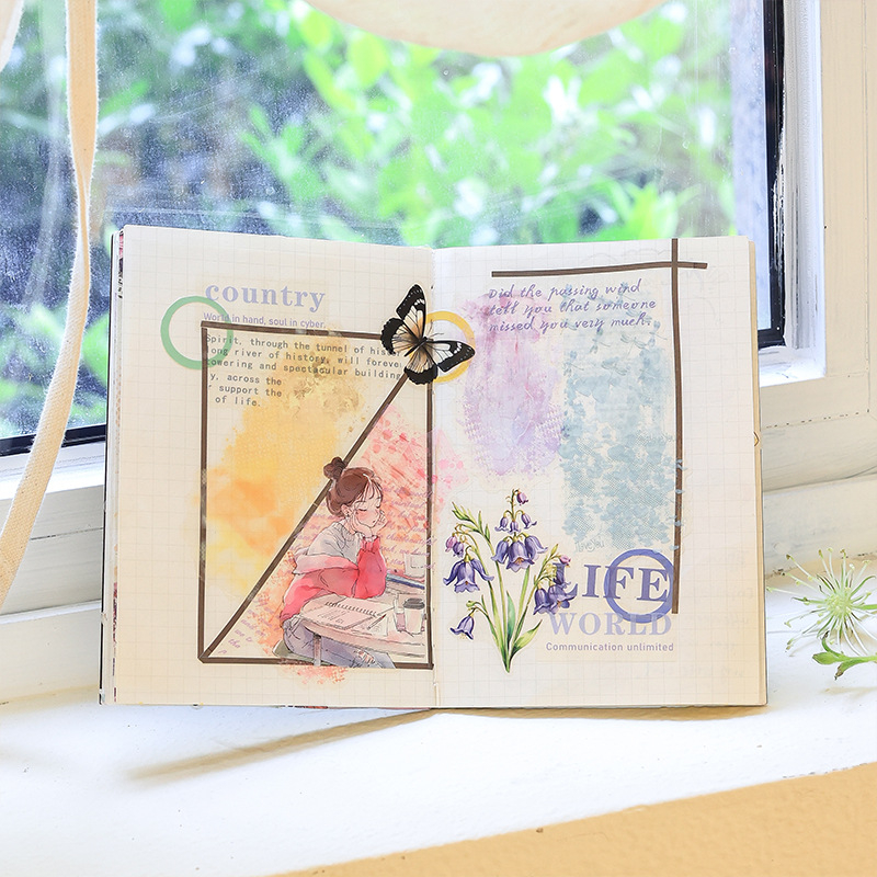 PET juostų rinkinys akvarelei – skaidrus, atsparus vandeniui, pastorinis stilius, lipdukas ir spauda