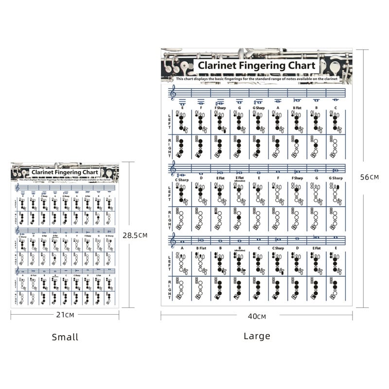 Klarinet dijagram prstiju, model Clarinet Chart, materijal laminirani papir, pakiranje plastična vrećica, marka Chuan mei