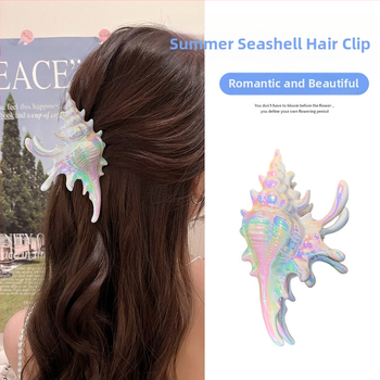 Mermaid Conch Claw Clip – satinoji medžiaga, plaukų segtukas uodegai, bohemiškas stilius, moterims