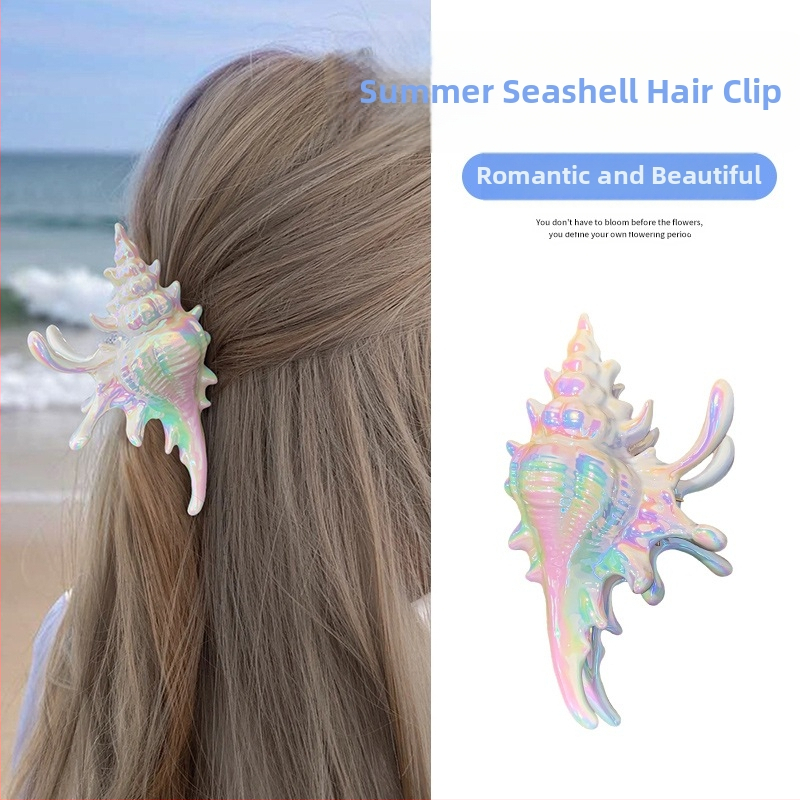 Mermaid Conch Claw Clip – satinoji medžiaga, plaukų segtukas uodegai, bohemiškas stilius, moterims