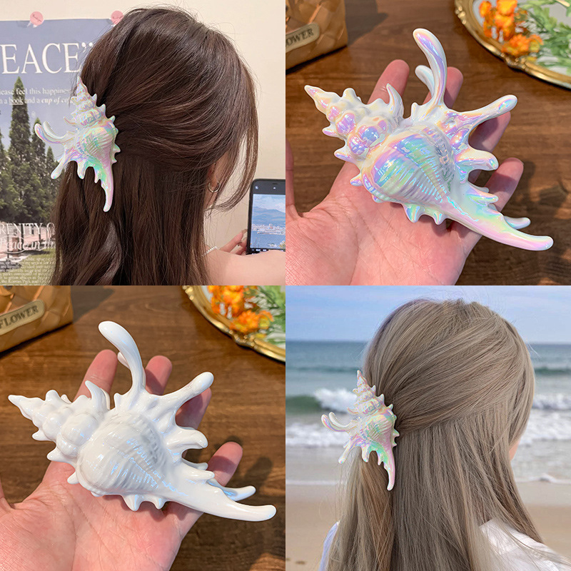 Mermaid Conch Claw Clip – satinoji medžiaga, plaukų segtukas uodegai, bohemiškas stilius, moterims