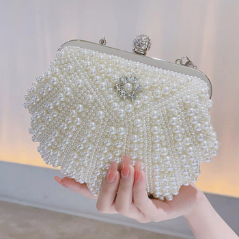 Τσαντάκι clutch από δέρμα μαργαριριών ψαριού, σχήματος κελύφους, κλείσιμο με γρύλο
