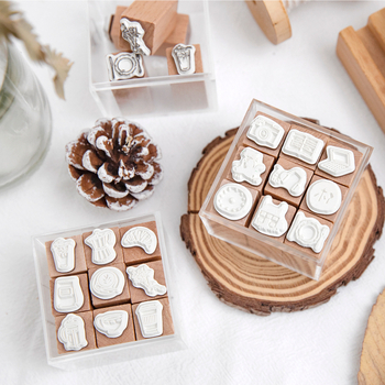 Печат – Yanji мини дървен набор за дневник, 9 бр., мултифункционален, екологично чист