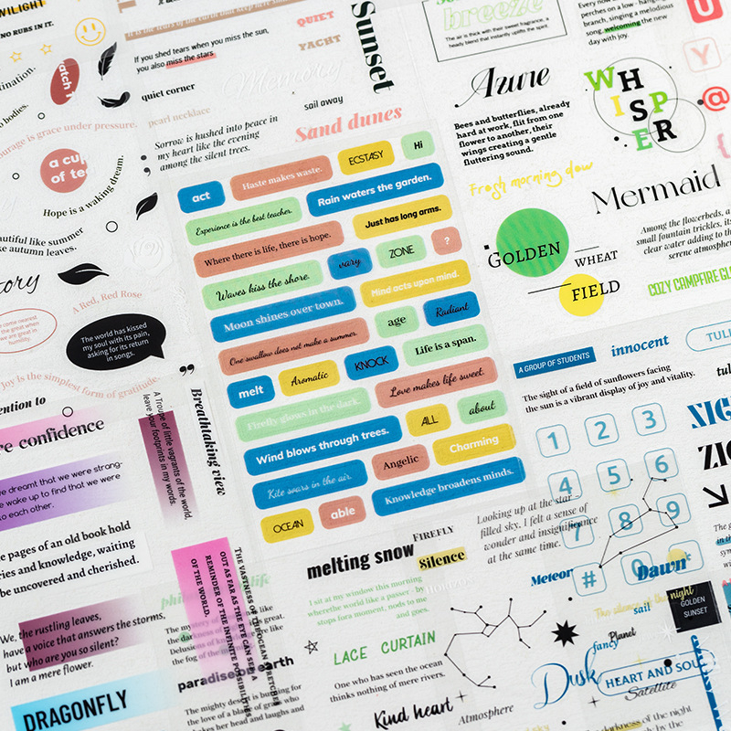 Leisurely PET knjiga naljepnica – Serija Text Healing, IN stil, tisak, DIY ukrašavanje dnevnika