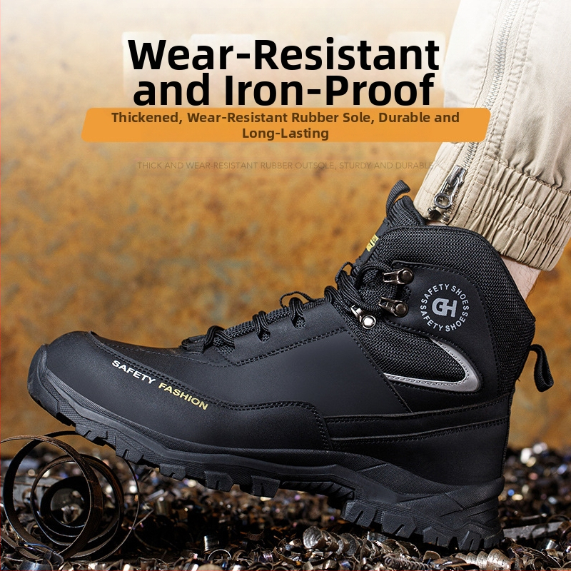 Строителни обувки за безопасност – антиударни и антипробивни, висок горен край, микрофибърна кожа, стоманен носок