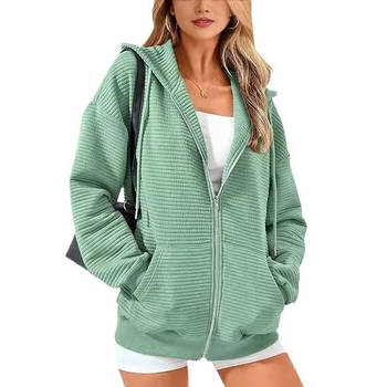 Γυναικείο hoodie με φερμουάρ και κουκούλα, πολυεστέρα-σπαντέξ ύφασμα, μακριά μανίκια, μήκος 50-65 cm