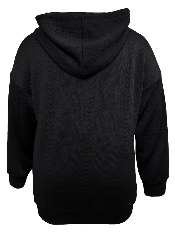 Moteriški džakardo megztinis su gobtuvu ir užtrauktuku, 2025 m. pavasaris, poliesterio mišinys, laisvas kirpimo linijos, ilgomis rankovėmis