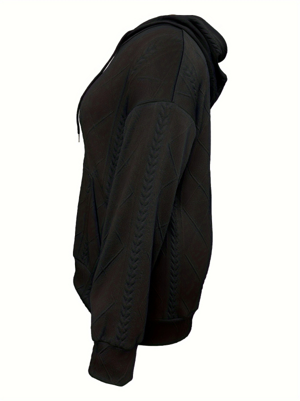 Moteriški džakardo megztinis su gobtuvu ir užtrauktuku, 2025 m. pavasaris, poliesterio mišinys, laisvas kirpimo linijos, ilgomis rankovėmis